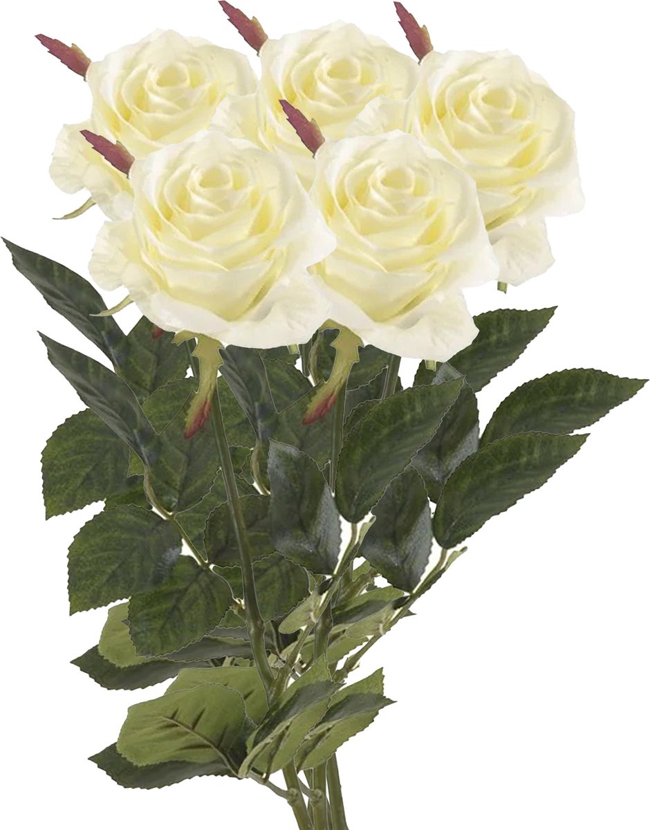 Emerald Kunstbloem roos Simone - 5x - wit - 73 cm - decoratie bloemen