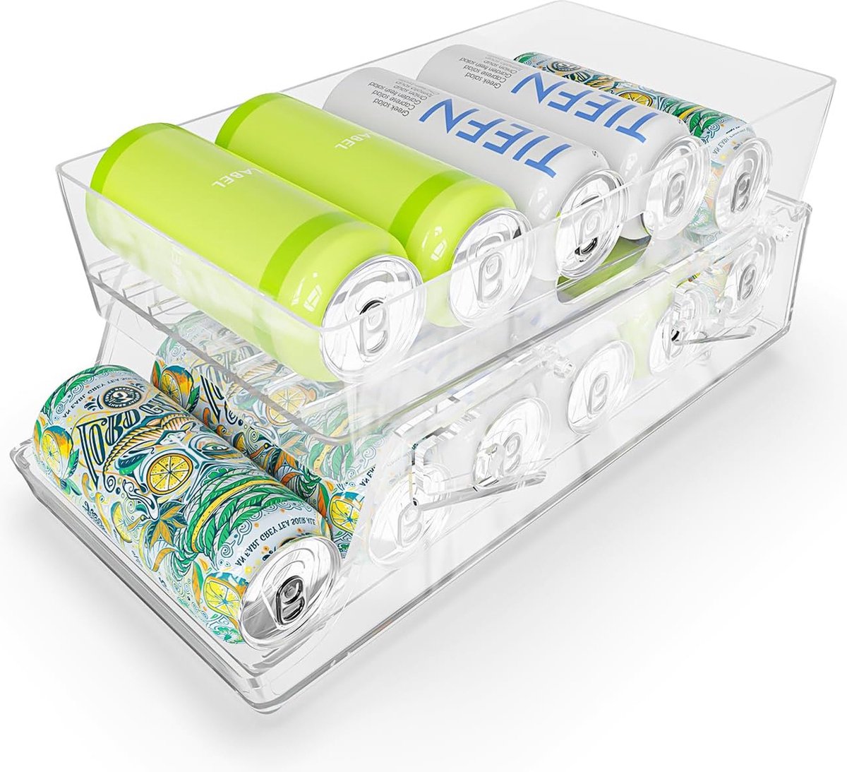 koelkast-organizer kan-dispenser, blik-organizer voor voorraadkast, 2-laags rol-koelkast-organizer, 2-laags koelkast-organizer, voor 250 ml/500 ml drankblikjes, bierfrisdrankblikjes