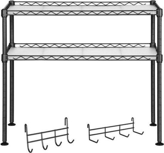 Foto: Magnetronplank keukenplank met 2 niveaus tafelorganizer met 2 verstelbare planken en 8 haken antraciet