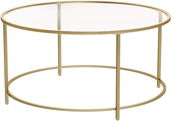 ZAZA Home Table basse - ⌀ 90 cm - Table ronde en Verres - Cadre en fer doré - Construction durable et robuste - Facile à assembler