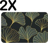 BWK Flexibele Placemat - Goud met Groene Getekende Bladeren - Set van 2 Placemats - 45x30 cm - PVC Doek - Afneembaar