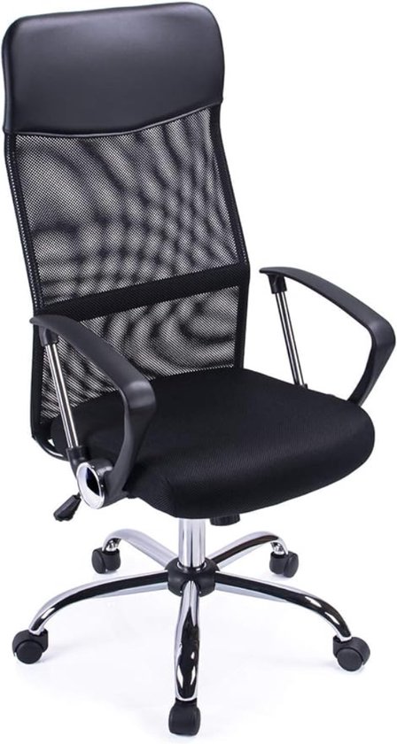 Chaise de bureau à Home en maille incurvée haute, chaise de gestionnaire, chaise Ordinateur, chaise pivotante réglable en hauteur, chaise de bureau Zwart