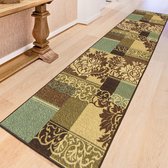 Ottohome-Collection tapijtloper met rubberen achterkant en modern damastdesign, 80 cm x 300 cm, bruin