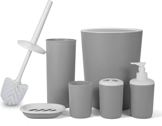 Badkameraccessoires set - 6-delig - bamboe en kunststof | Leen Bakker
