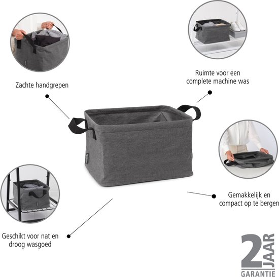 Brabantia Panier à Linge Pliable 35L - Résistant à L'Eau, Poignées Souples - Pepper Black - Idéal Pour Linge Sec Et Humide