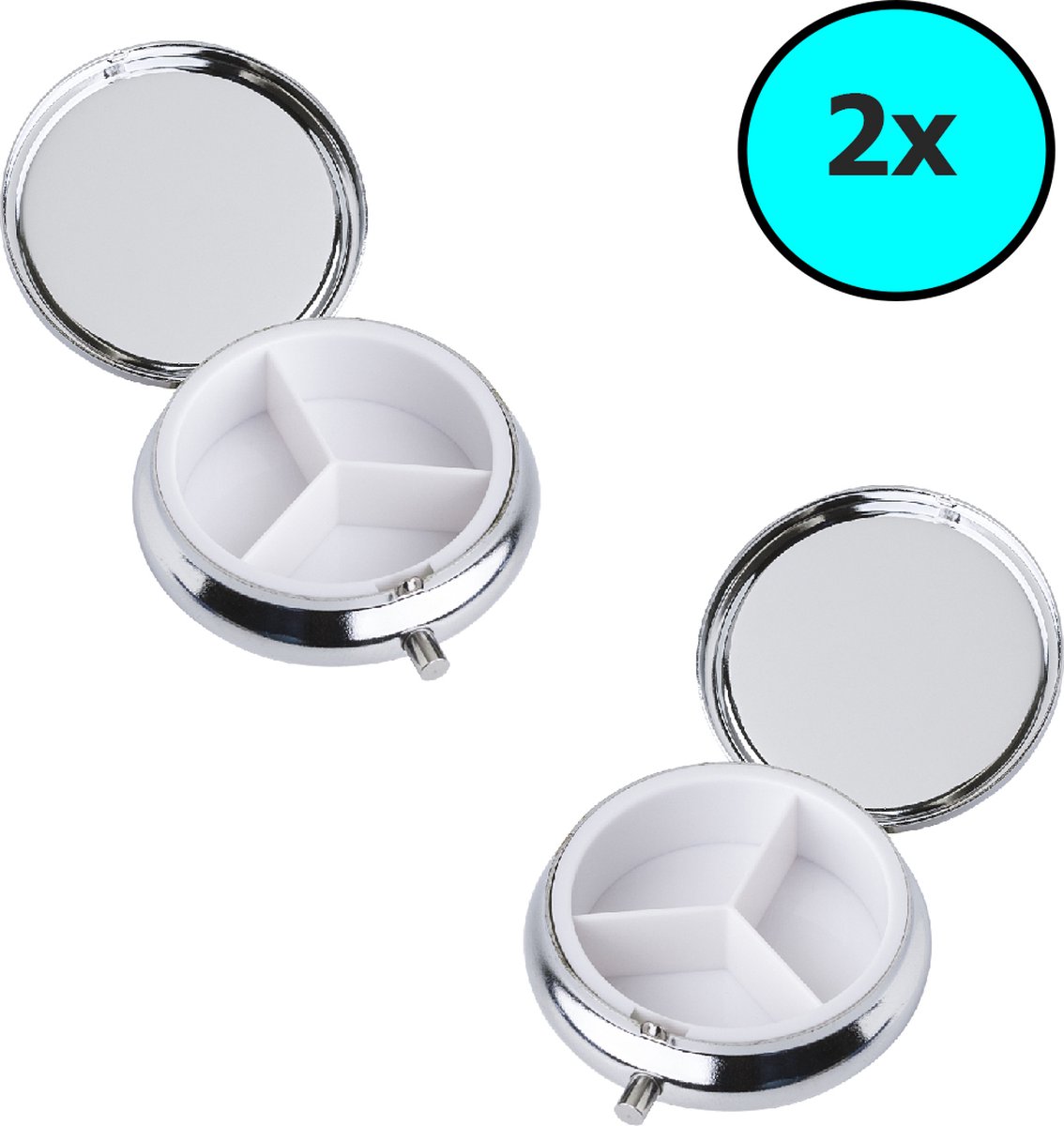 Goedkoopste Pillendoosjes - Set van 2 stuks - Pillendoosje 3 Vakjes - Doosje voor pillen - Pillendoosje handtas - Pillendoosje Klein - Pillendoosje Metaal - Vaderdag