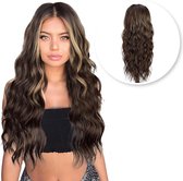 SassyGoods® Luxe Pruik Bruin Lace Wig met Highlights - Pruiken Dames Lang Haar - Haarwerk - Bruine Pruik - 65 cm