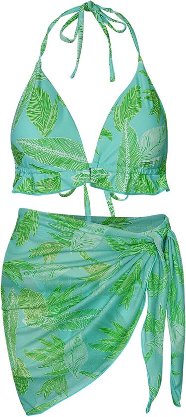 Bikini blaadjes print - groen/blauw, Maat M