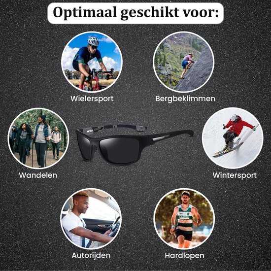Hikr® Zonnebril - Gepolariseerd - Heren & Dames - Fietsbril - Sportbril - Sport zonnebril - Sportief - Outdoor - Wielrennen & Fietsen - Zwemmen & Wintersport - Werk - Hiking & Wandelen - Hikr