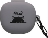 kwmobile Hoes geschikt voor JBL Live Pro 2 TWS - Siliconen cover voor oordopjes in grijs / zwart - Kat Meow design