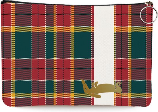 Teckel - trousse - trousse de toilette - trousse de maquillage - sac - lin - blanc - chien - 25x17cm - diamants - or - teckel