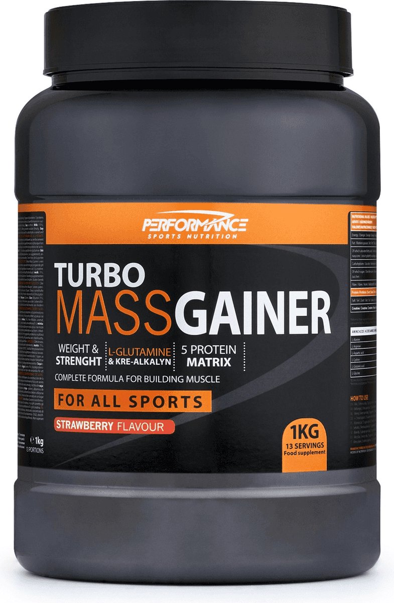 Goedkoopste Turbo Mass Gainer (Strawberry - 1000 gram) - Performance - Weight gainer - Mass gainer - Sportvoeding - 13 shakes