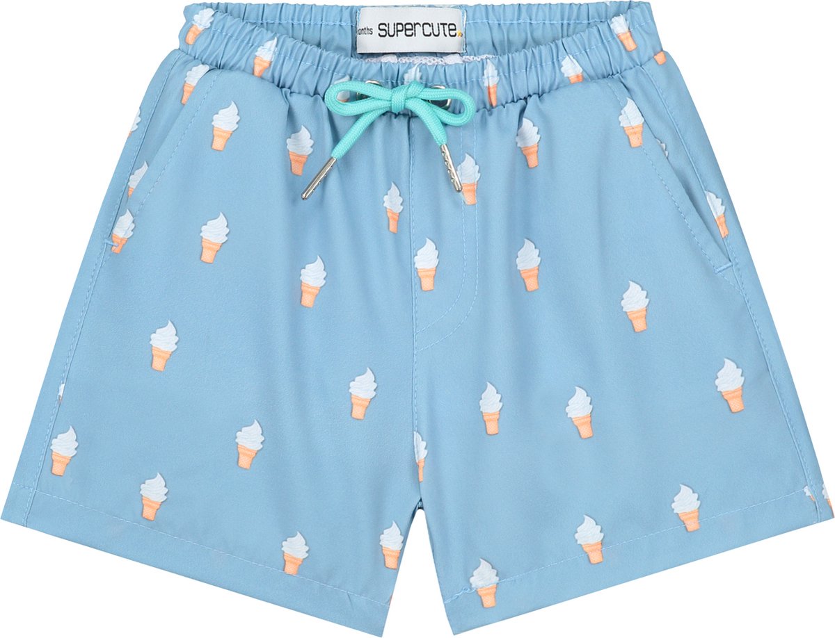 Supercute Jongens Zwembroek – Blauw met IJsjes Print – Lichtgewicht & Sneldrogend - maat 98/104