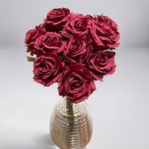 Boeket van 10 Zijden Rozen - Rood - 52cm - Kunstbloemen - Zijde Bloemen - Valentijn Cadeautje Voor Hem Haar - Valentijnsdag