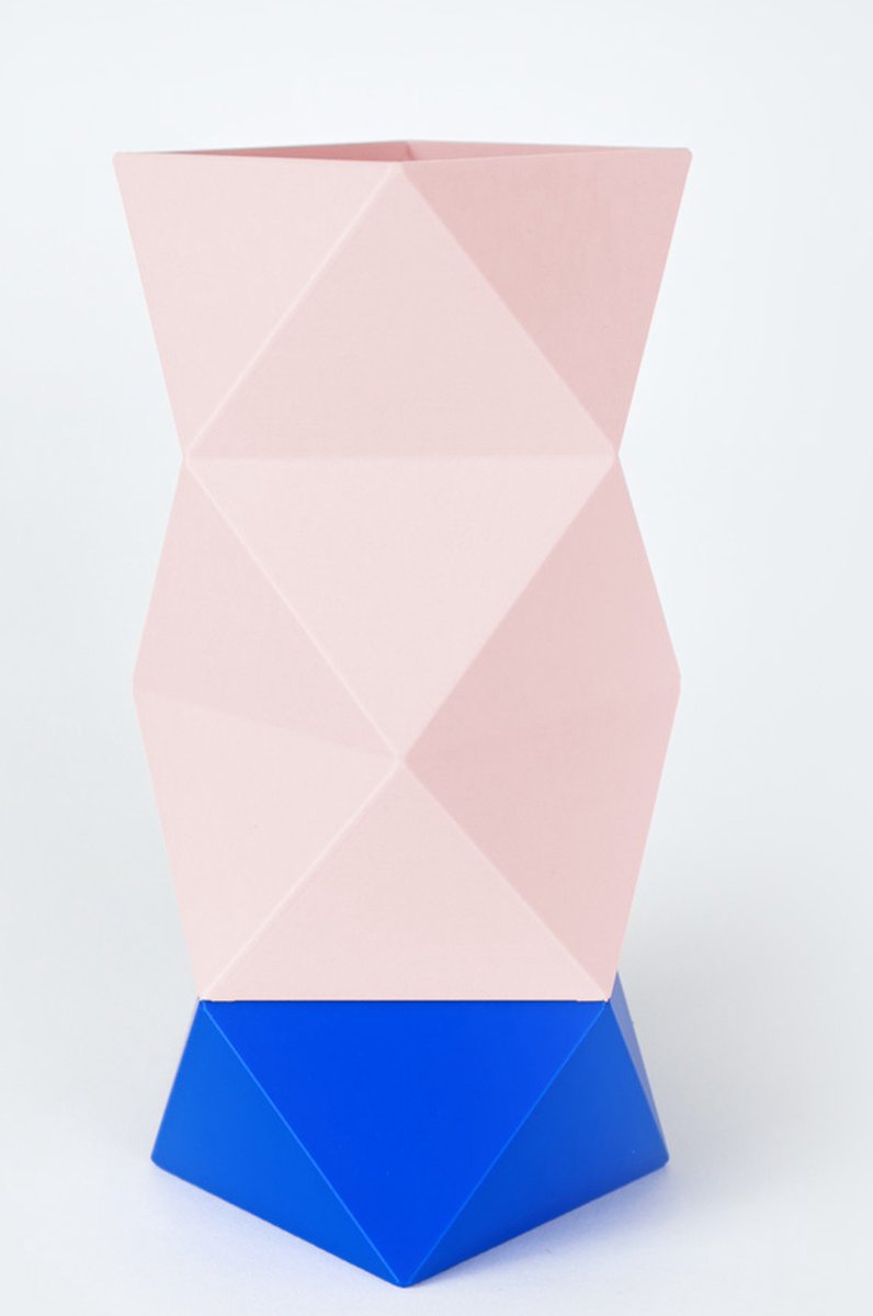 KLOQ Origami Vaas Kobalt Blauw & Perzik Pastel L - 3D geprinte vaas