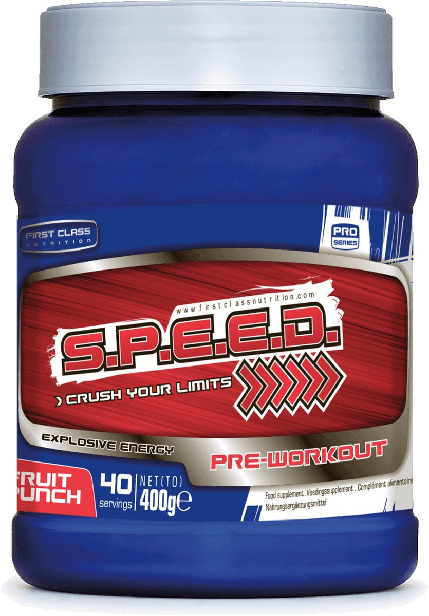 S.P.E.E.D. pre workout booster (Fruit Punch - 400 gram) - First Class Nutrition - Vegan - Arginine - Beta-Alanine - Creatine - Citrulline - Taurine - 40 servings