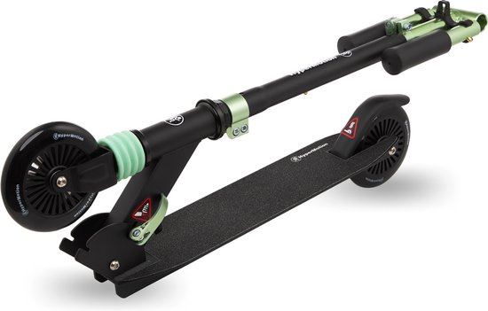 HyperMotion Scooter voor kinderen 4-9 jaar, opvouwbaar, tweewielige WALLY scooter met schokdemper, verstelbaar stuur, rubberen wielen 125 mm, zwart en blauw