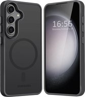 Hoesje Geschikt voor Samsung Galaxy S24 Plus - Compatibel met MagSafe - Matte Beschermhoes - Back Cover met Magneet - Geschikt voor Draadloos Opladen met Magnetische Ring - Zwart