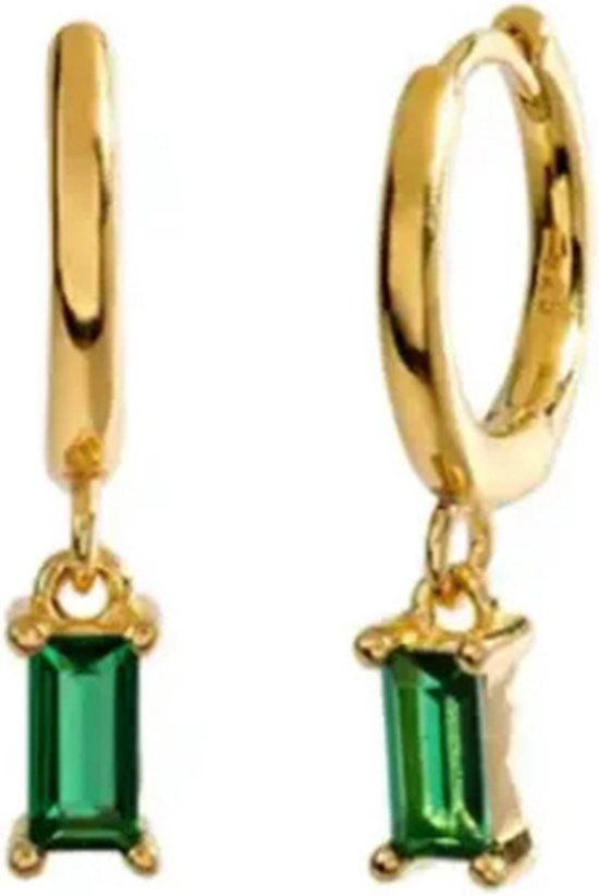 Oorbellen- oorringen - goud - s925 - groene zirkonia - lichtgewicht - makkelijk in en uit doen - cadeau tip - vrouwen