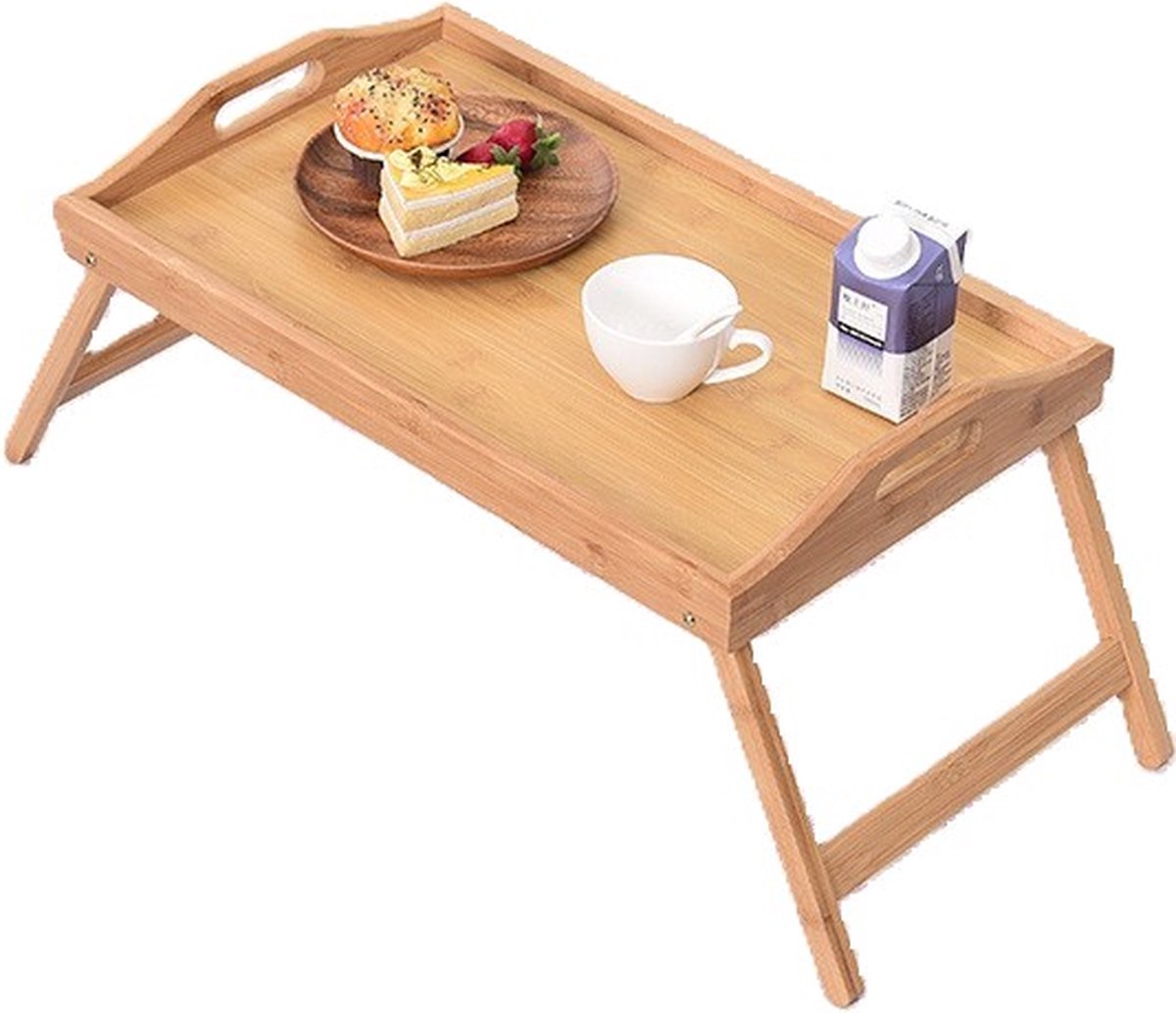 Ceruzo Ontbijt op Bed Dienblad - Bamboe Bedtafel - Inklapbaar - 50x30 cm- Hout- Serveerbladen , Dienbladen — cadeau in Koken & Dineren - foto 3