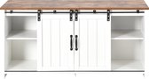 Merax TV-meubel - Dressoir - Keukenkast - Opbergkast - Kast met 2 Schuifdeuren - Verstelbare Planken - Industrieel Design - Wit met Bruin