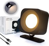 Latium Oplaadbare Vierkante LED Wandlamp voor Binnen - USB Oplaadbaar - Draadloos - Batterij - Dimbaar - Nachtlampje - Slaapkamer - Woonkamer - Touch Control - 360º rotatie - Zwart