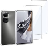 Geschikt voor OPPO Reno 10 Pro - Hoesje + 2x Screenprotector – Gehard Glas Cover + Shock Proof Case – Transparant
