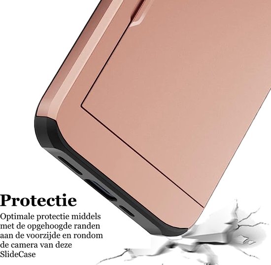 Étui avec porte-cartes adapté à iPhone 15 Pro Max - Protecteur d'écran FullGuard & Protecteur d'écran d'objectif d'appareil photo - Back Cover SlideCase Or Rose