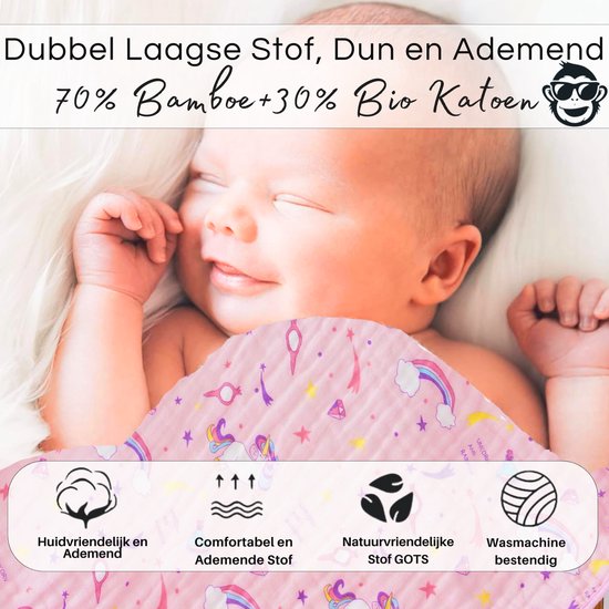 Triplepack 3x BoefieBoef Sprookje Roze Eenhoorn Grote XL Hydrofiele Doek Baby - Duurzaam Eco Bamboe - Kerst en KraamCadeau - Swaddle, Inbakerdoek, Hydrofiele Luier & Babydeken - Gekleurd Regenboog Wolken — afbeelding 2