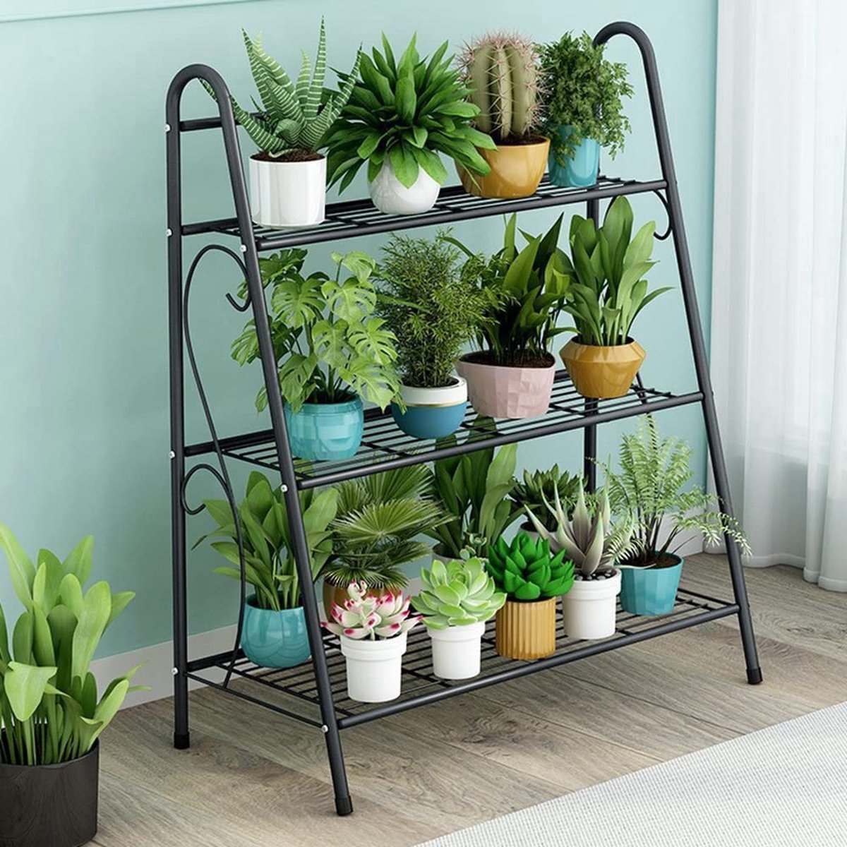 CLORD Plantenrek metaal 3 niveaus bloemenstandaard bloemenrek multifunctionele plank plantenstandaard schoenenrek voor binnen en buiten balkon woonkamer tuindecoratie