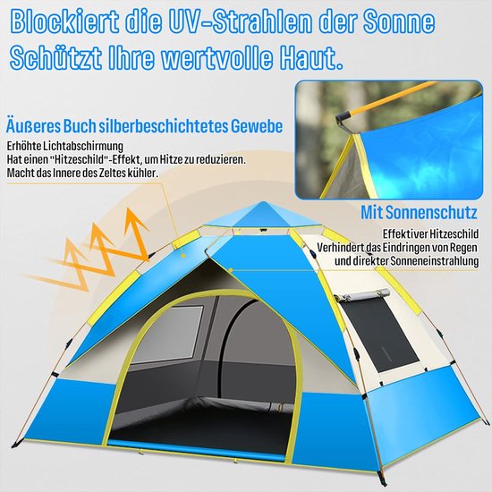 Campingtent Automatische lichtgewicht tent voor 2-3 personen, winddicht, UV-bescherming, perfect voor strand, buiten, reizen, wandelen, kamperen, jagen, vissen, enz. van Camp — afbeelding 2