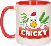 1x Chicky beker / mok - rood met wit - 300 ml keramiek - kippen bekers
