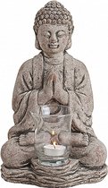 Boeddha beeldje theelichthouder grijs 30 cm