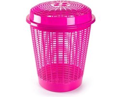 Plasticforte Wasmand met deksel - 50 liter - roze - rond - D45 x H57 cm - opbergmand