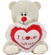 Knuffel Beer Wit I love You hart 24 cm