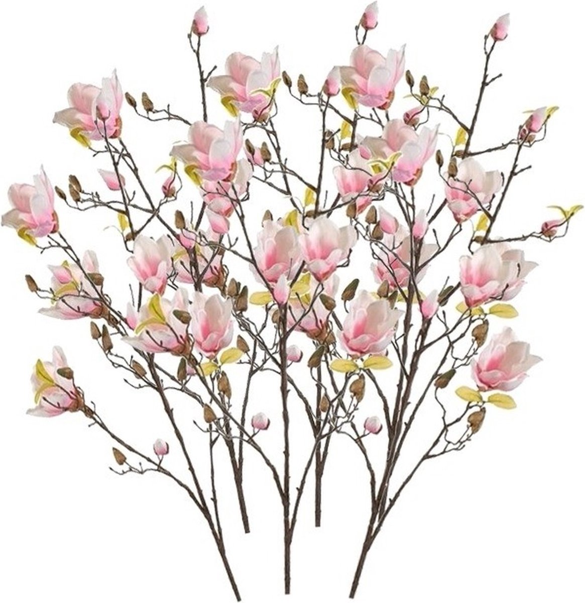 Bellatio Flowers & Plants Kunstbloem - 6x - Magnolia - op tak - 105 cm - roze - sierbloemen - decoratie