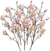 6x Roze kunst Magnolia tak 105 cm - Kunstbloemen