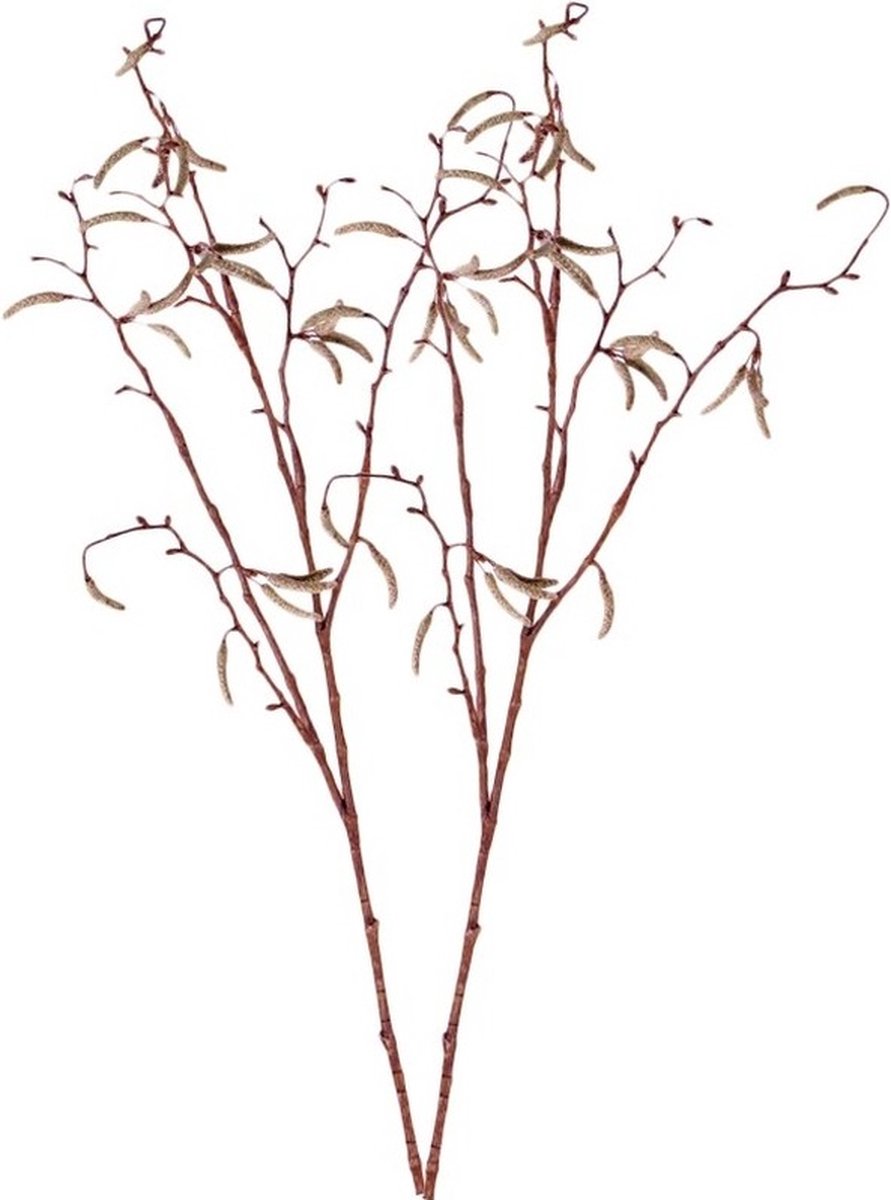 Bellatio flowers & plants Kunsttak - 2x - berkenkatjes - 66 cm - betula pendula - decoratie takken