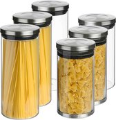 Secret de Gourmet - Set de 6x bocaux/pots de rangement cuisine verre couvercle inox - 2 tailles