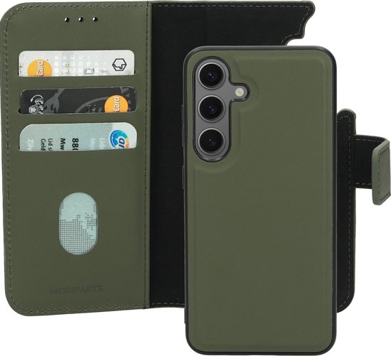 Foto: Mobiparts hoesje geschikt voor samsung galaxy s24 wallet 2 in 1 boekhoesje magsafe echt leder uitneembare case sterke magneet sluiting contactloos betalen groen