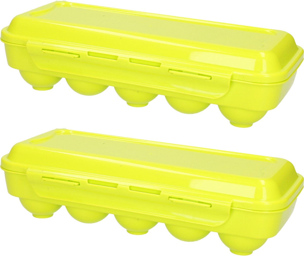 Plasticforte Eierdoos - 2x - koelkast organizer eierhouder - 10 eieren - groen - kunststof - 27 x 12,5 cm