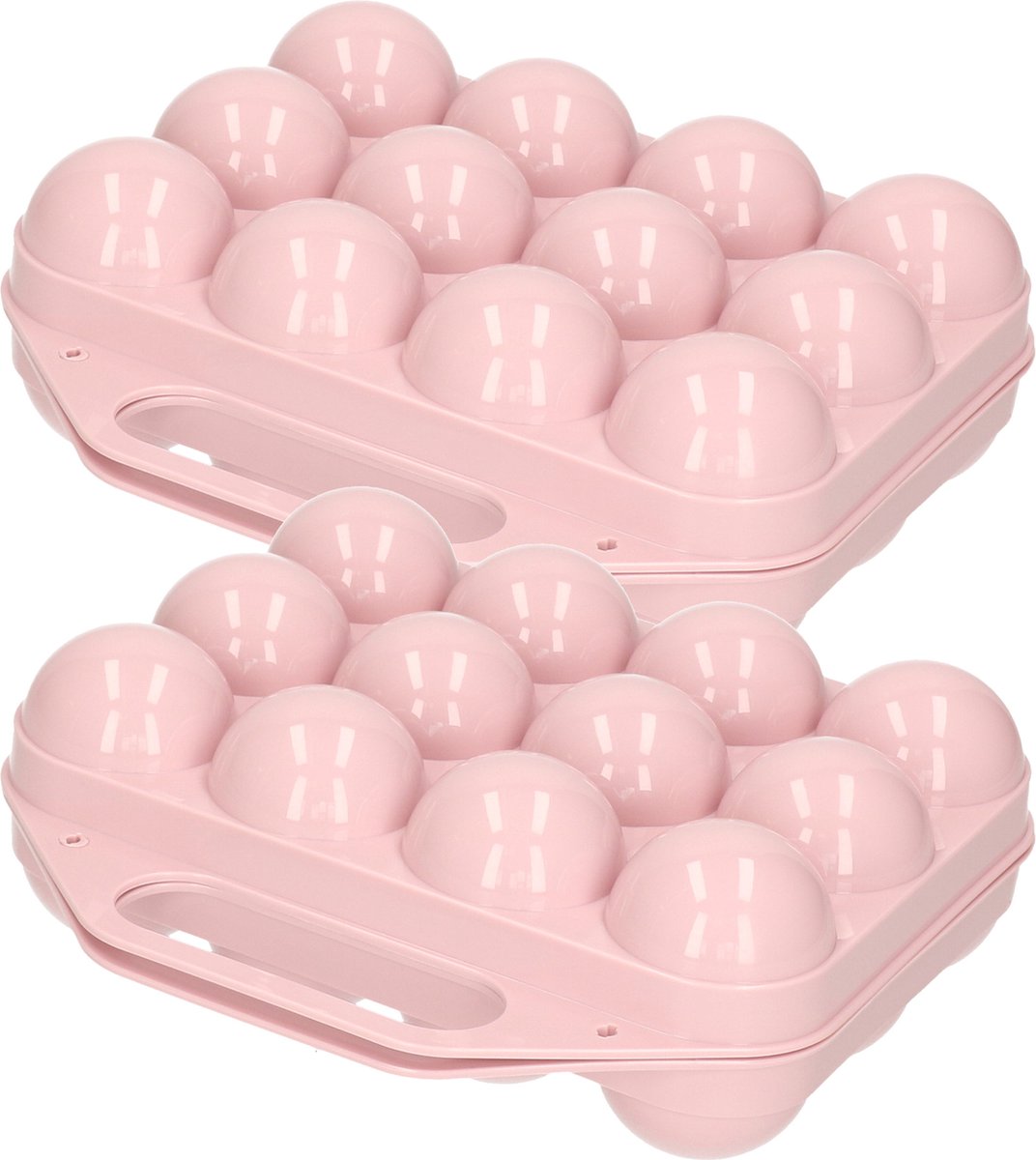 Plasticforte Eierdoos - 2x - koelkast organizer eierhouder - 12 eieren - licht roze - kunststof - 20 x 19 cm