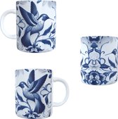 Koffie beker - thee mok vogels - blauw - print