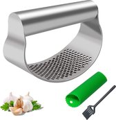 Knoflookpers Rvs Gemberpers Knoflooksnijder,Professionele keukenhulp Knoflook Druk Garlic Press Rocker Mincer Crusher Peeler Chopper met siliconen knoflookschiller en reinigingsborstel