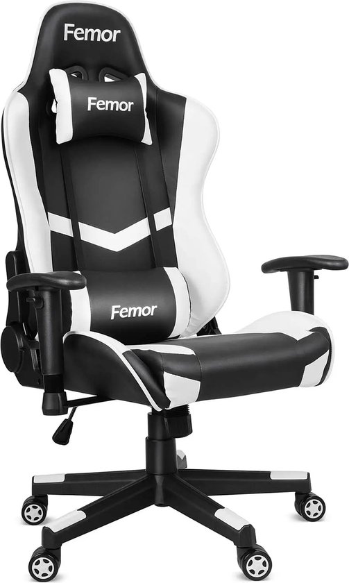 HDJ Femor Gamestoel - Ergonomisch - Gaming stoel - Bureaustoel - Verstelbaar - Comfortabele Zithoogte - Multifunctionele Armleuningen - Gamestoelen - Racing - Gaming Chair - Max Gewicht 200 kg - Zwart/Wit