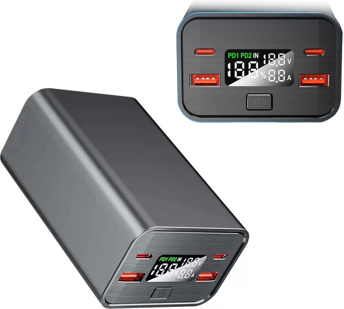 solar world - Powerbank - 30000 mAH - 100W - USB/USB-C - 4 poorten - Quick charge - Power - macbook delivery - powerbank laptop - silver