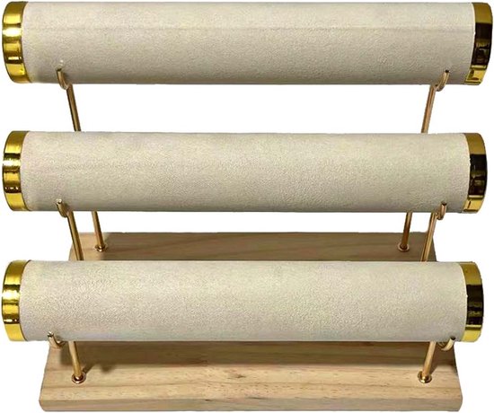 Luxe Display Armbanden - Sieradenhouder 3 Lagen - 30x16x26 cm - Hout en Metaal - Beige