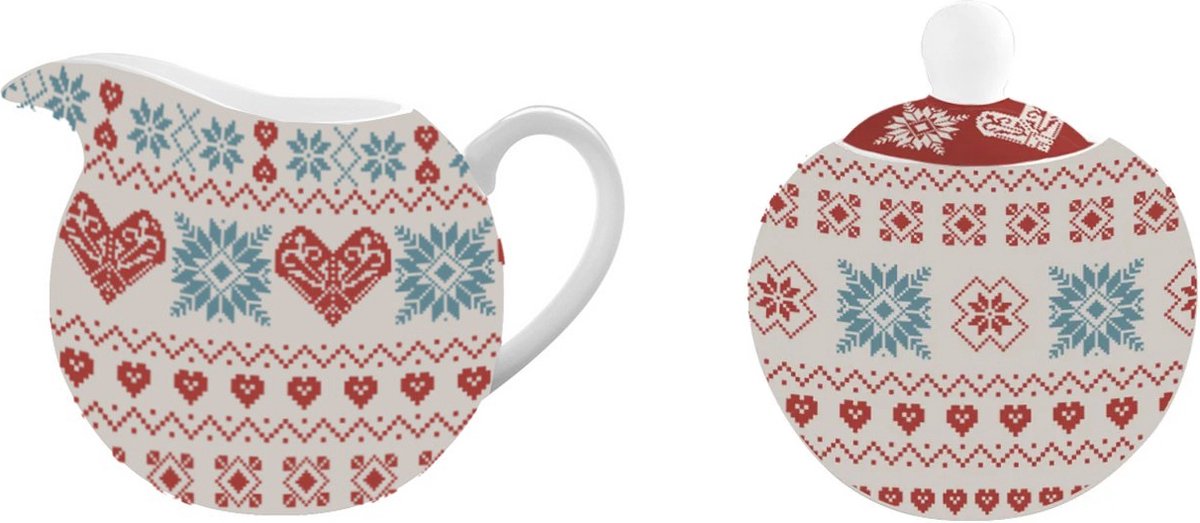 Isabelle Rose melkkan met suikerpot met geborduurde vintage print