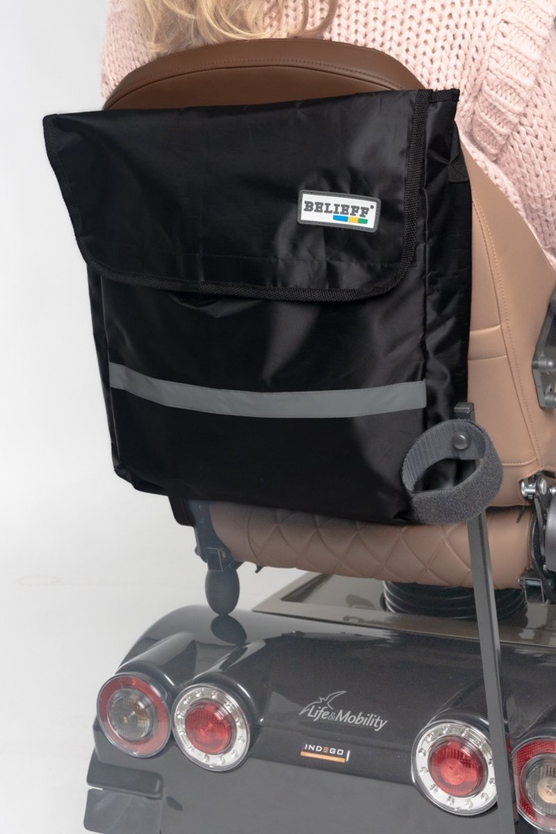 Goedkoopste Belieff Scootmobiel tas - Voor Achterop - Scootmobieltas - Rugleuning Tas Scootmobiel - Opbergtas Scootmobiel - Met Reflectiestreep - Zwart