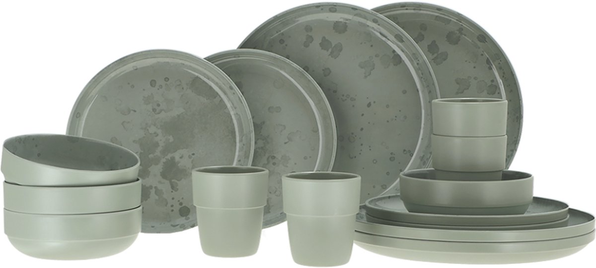 Travellife Palma Camping Serviesset Green 16-delig - Stevig en krasbestendig melamine - Met antislip ring